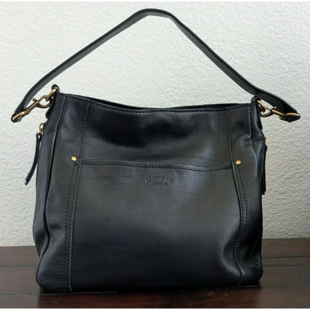 American Leather Co. Black Leather Shoulder Bag Crossbody Handbag Purse Medium